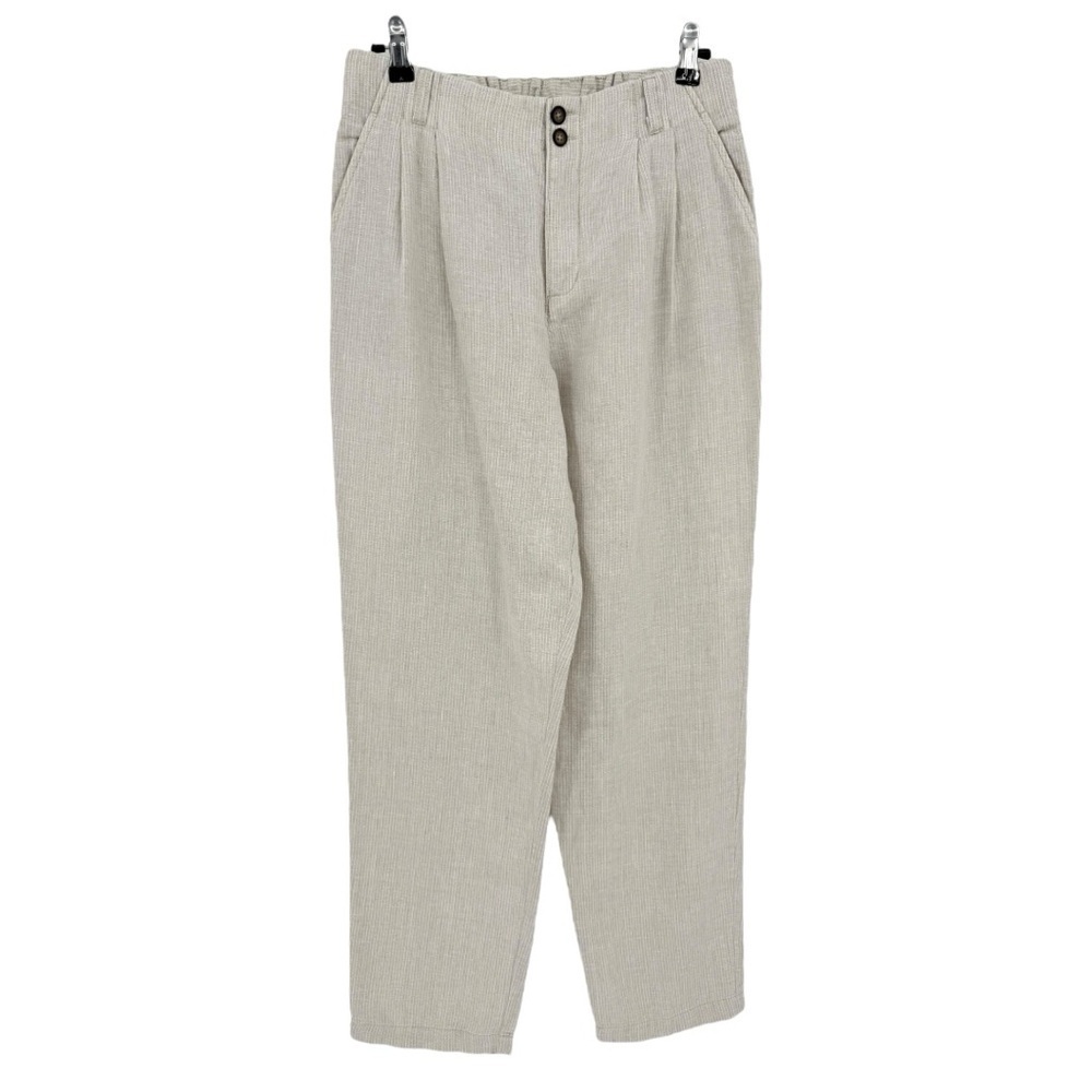Garnet Hill Straight-Leg Linen Trousers in Natural Pinstripe Size 6
